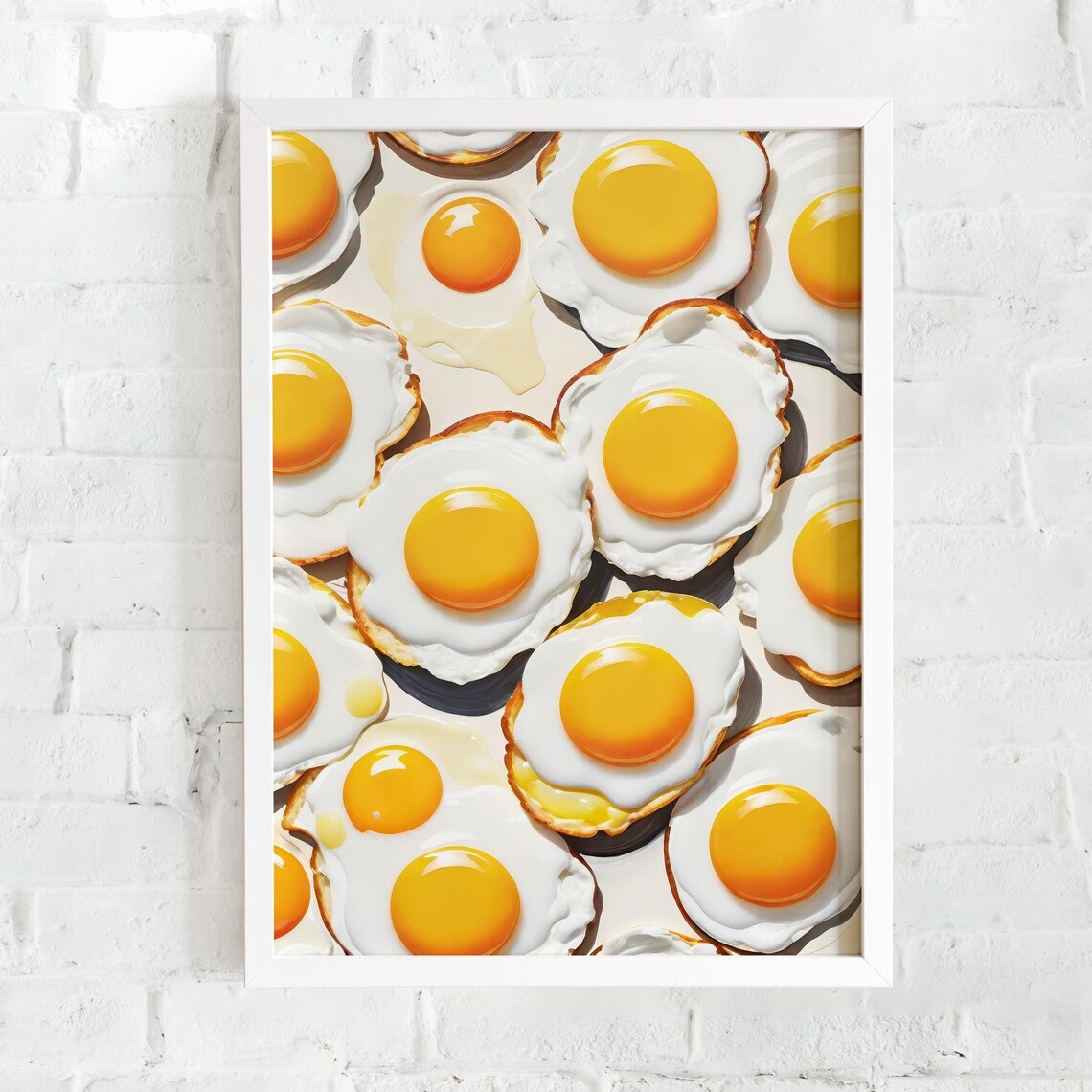 Fried Eggs Pattern Kitchen Photorealistic Food Fun Decorative Poster