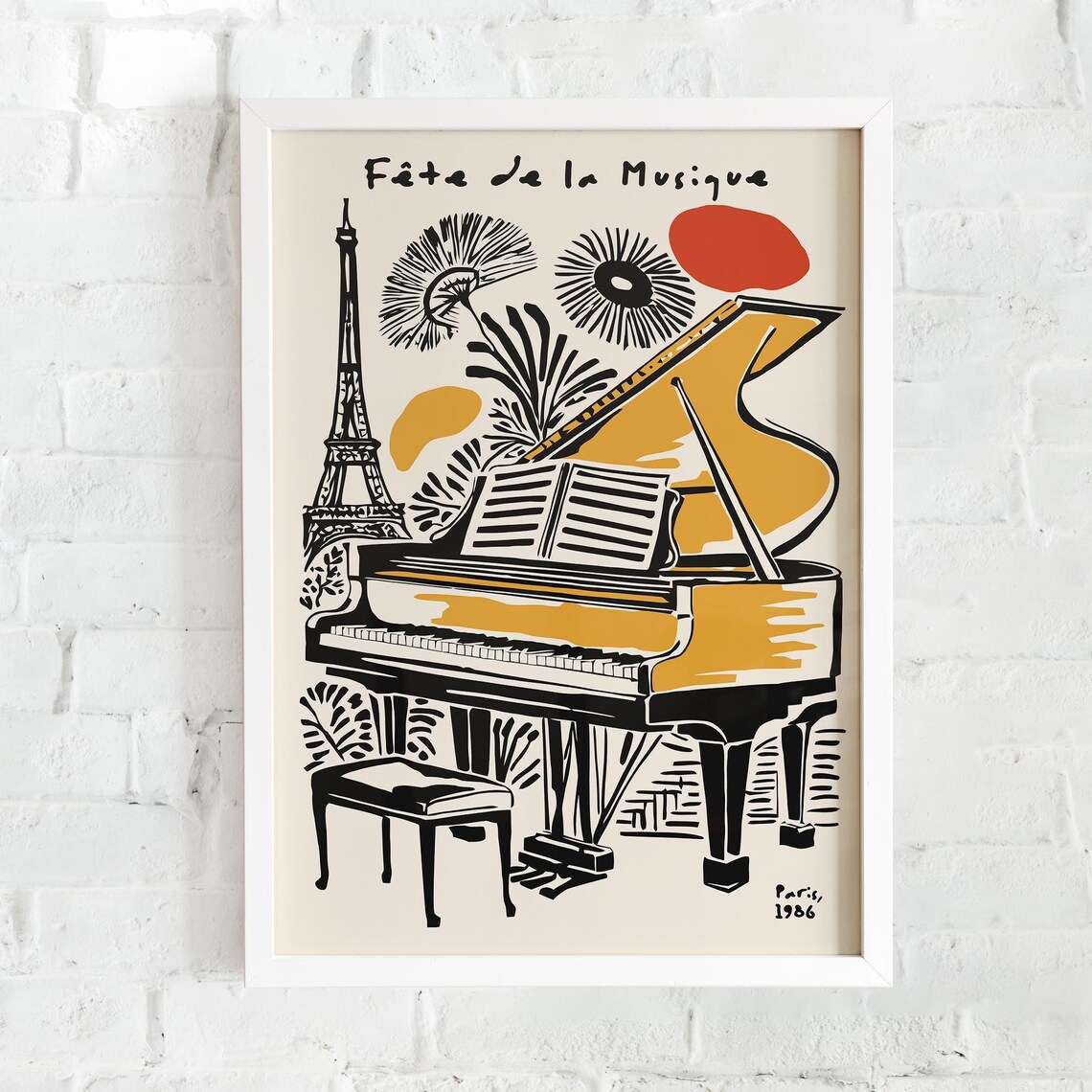 Fête de la Musique Paris 1986 Golden Grand Piano Eiffel Poster