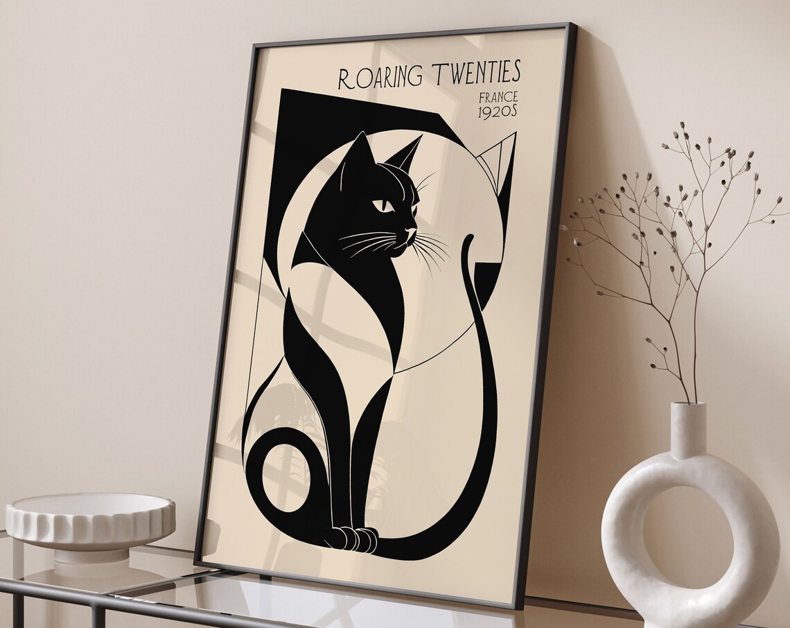 Roaring Twenties France 1920s Black Cat Art Deco Style Poster