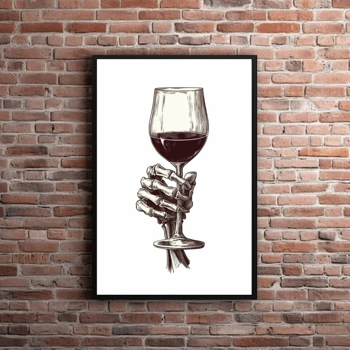 Skeleton Wine Gothic Illustration, Bar Decor - Image 3