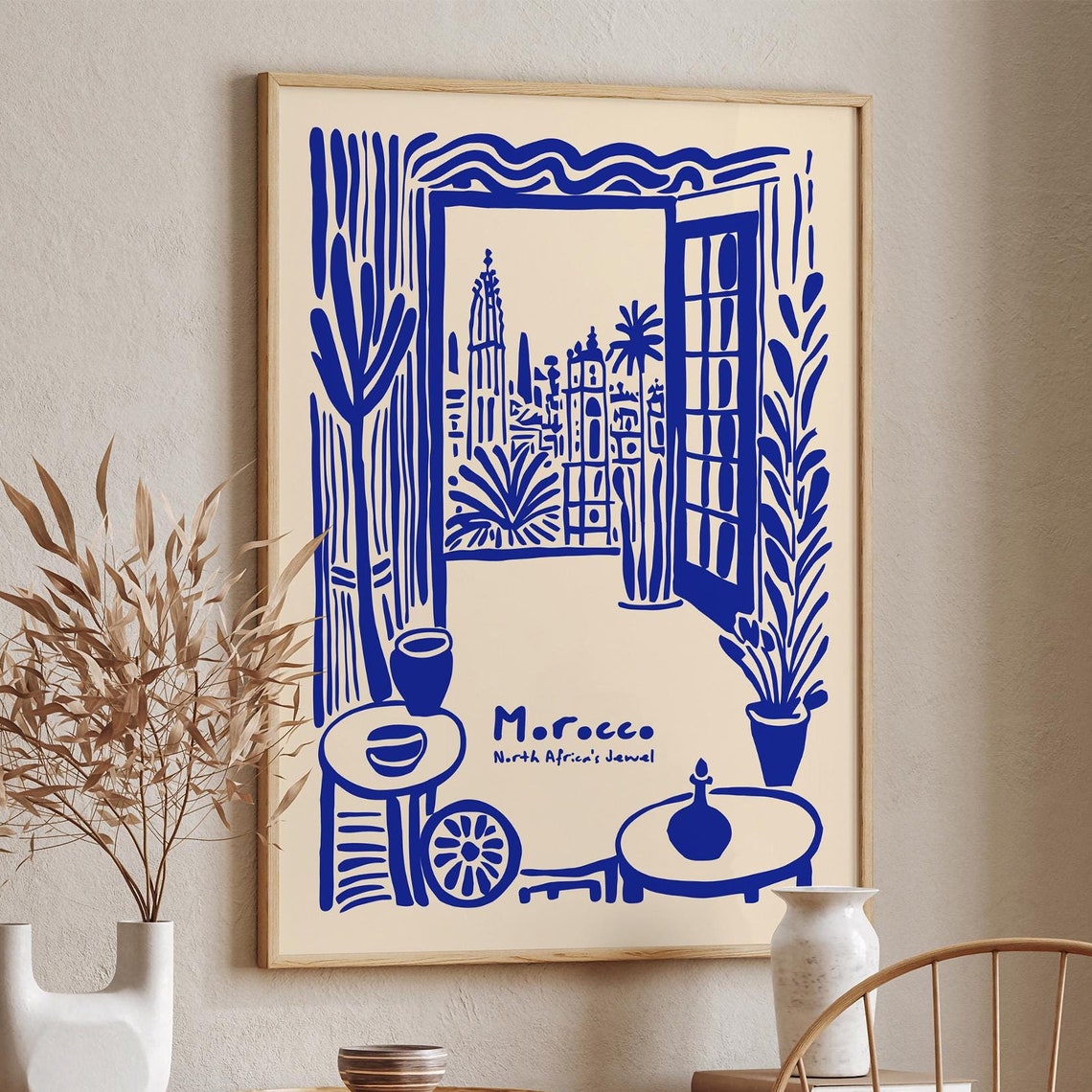 Morocco North Africa's Jewel Blue Moroccan Courtyard Travel Poster