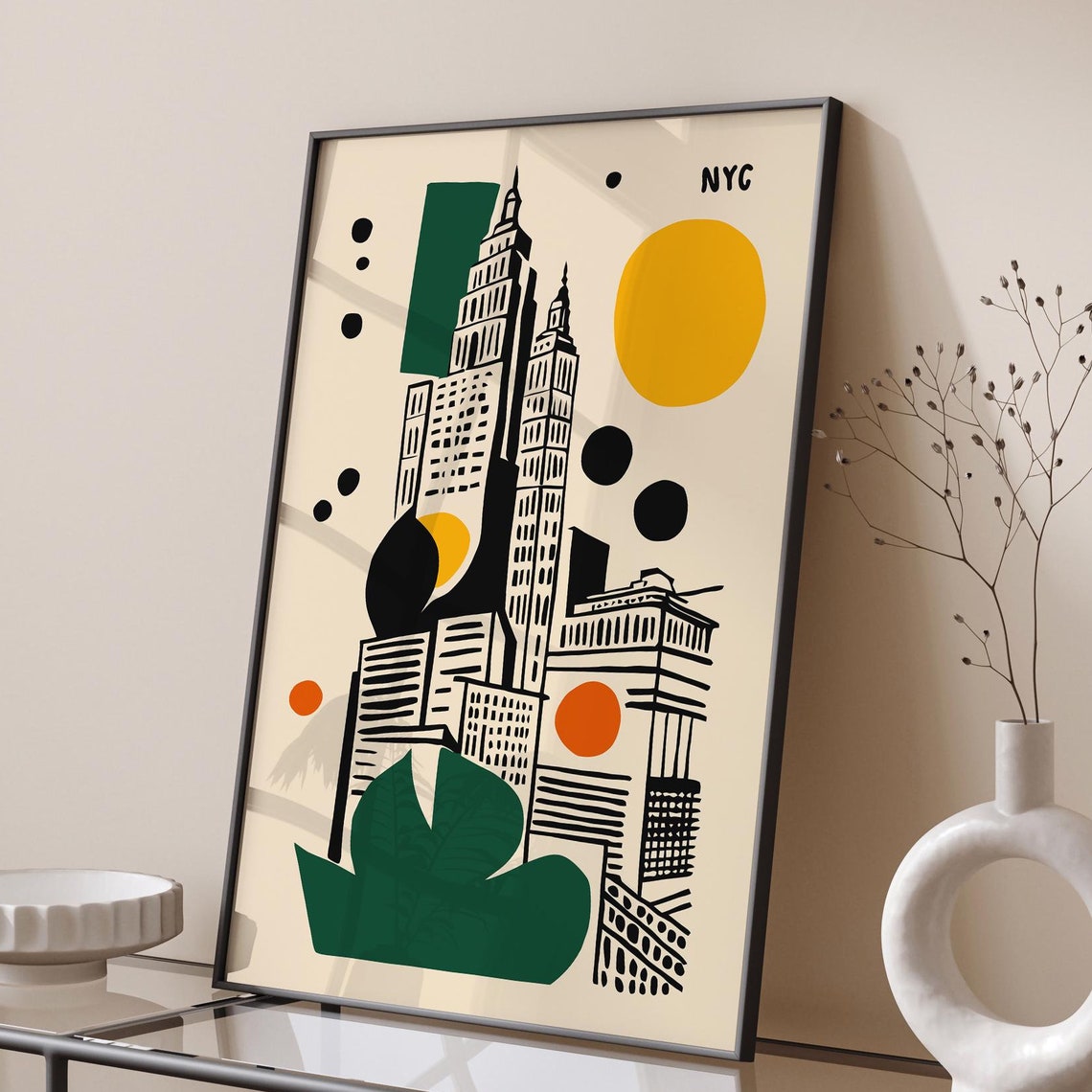 Retro NYC Empire State Building Geometric Skyline Art Poster - Image 6
