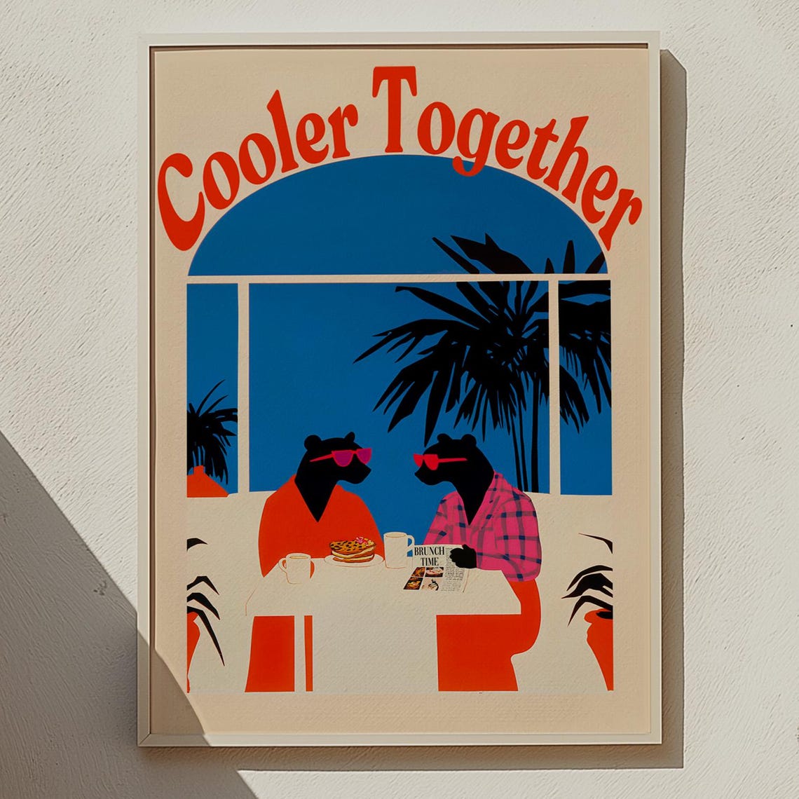 Cooler Together Bear Brunch Sunglasses Retro Kitchen Decor Poster