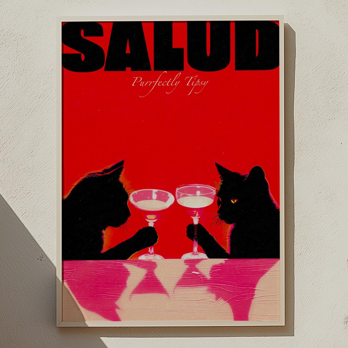 Salud Purrfectly Tipsy Black Cats Toasting Cocktail Bar Decor Poster