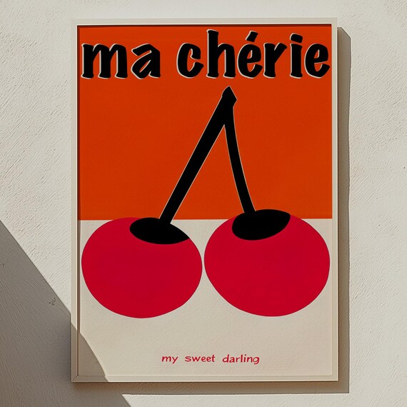Ma Cherie Cherry Retro French Pop Art Kitchen Wall Decor Poster