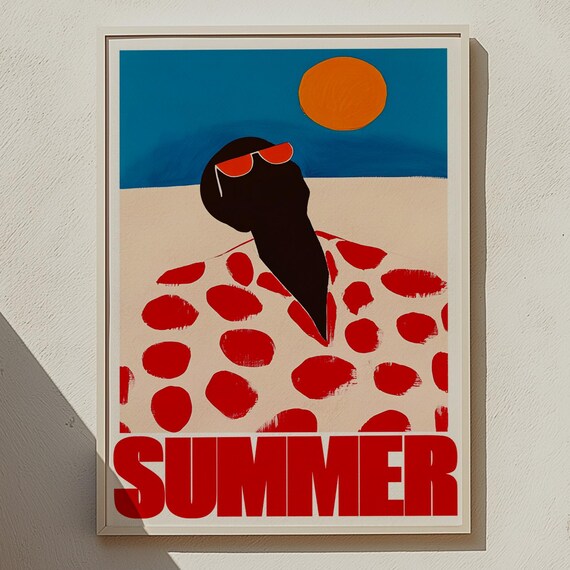 Summer Beach Silhouette Retro Typography Coastal Travel Poster