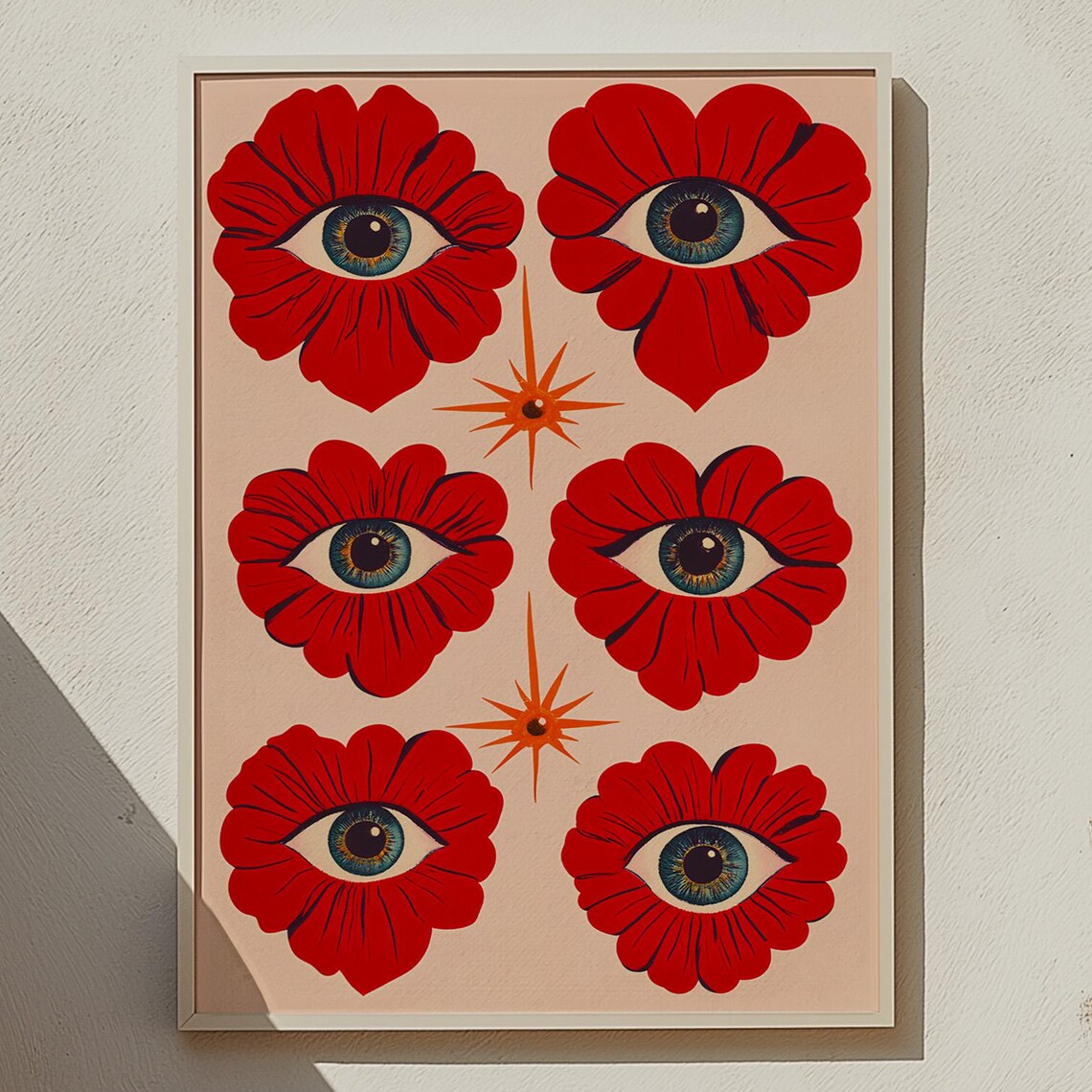 Surreal Eye Flower Art Print, Eclectic Floral Poster