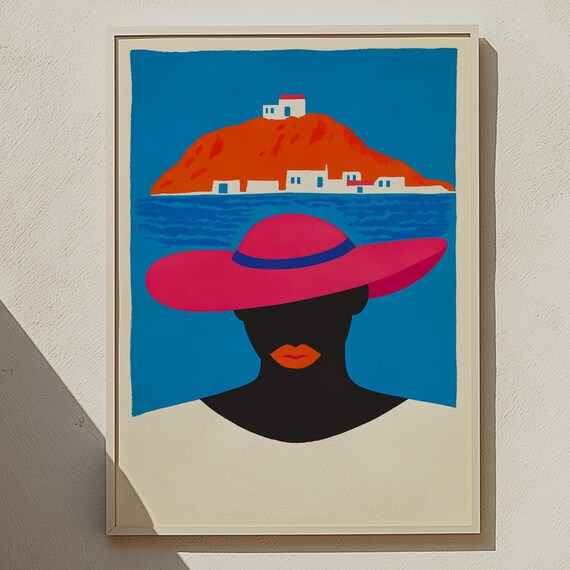 Greek Island Art Print Bold Coastal Woman Summer Vibe