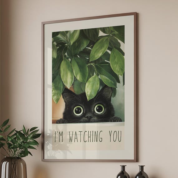 Funny Bathroom Art Black Cat Im Watching You Toilet Poster Digital Download