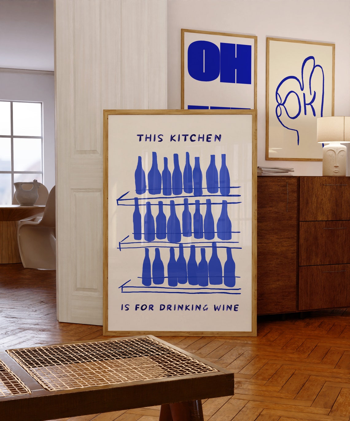 This Kitchen Is For Drinking Wine Blue Wine Bottles Kitchen Poster - Image 2