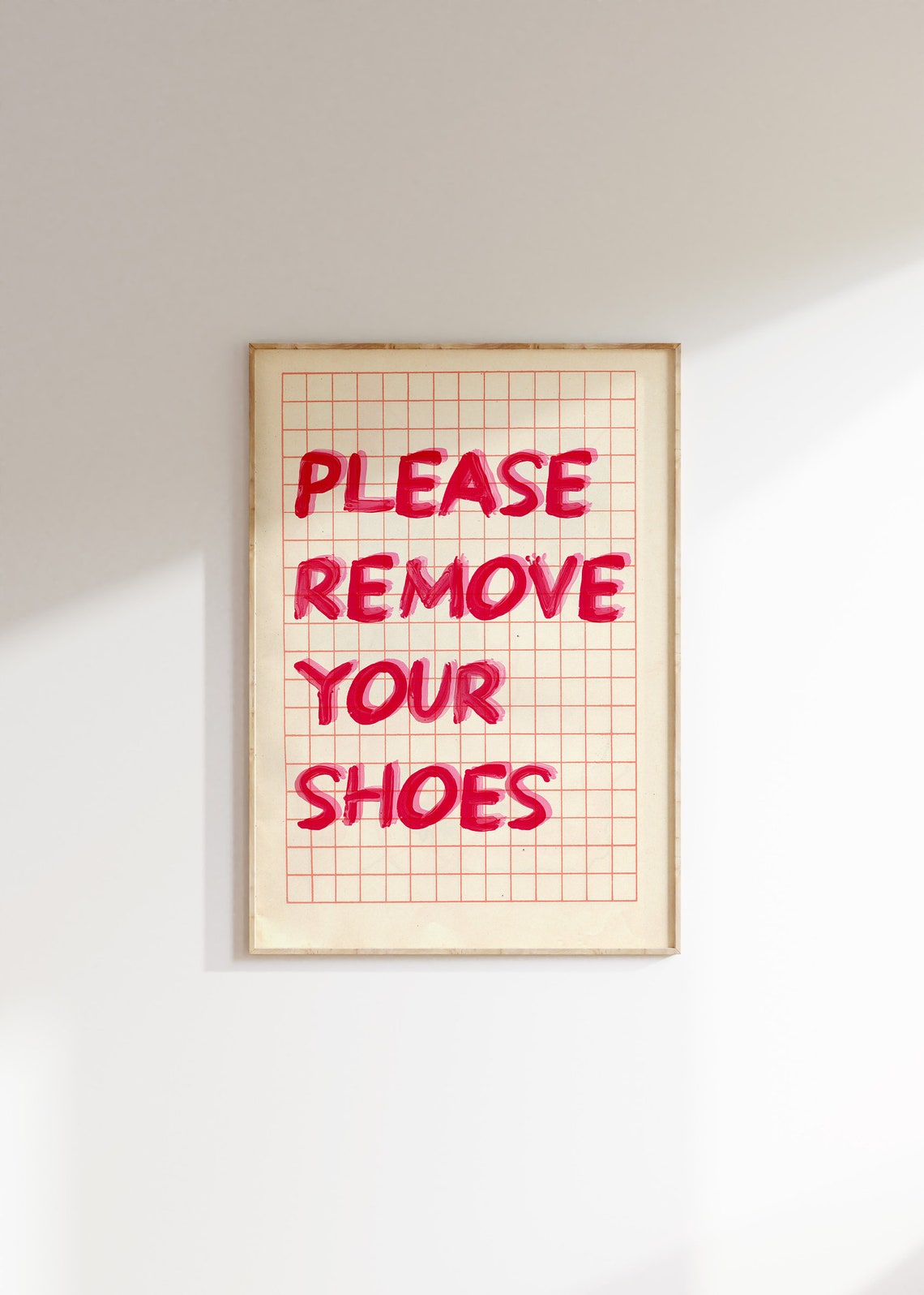 Please Remove Your Shoes Pink Hand Painted Grid Entryway Poster - Image 4
