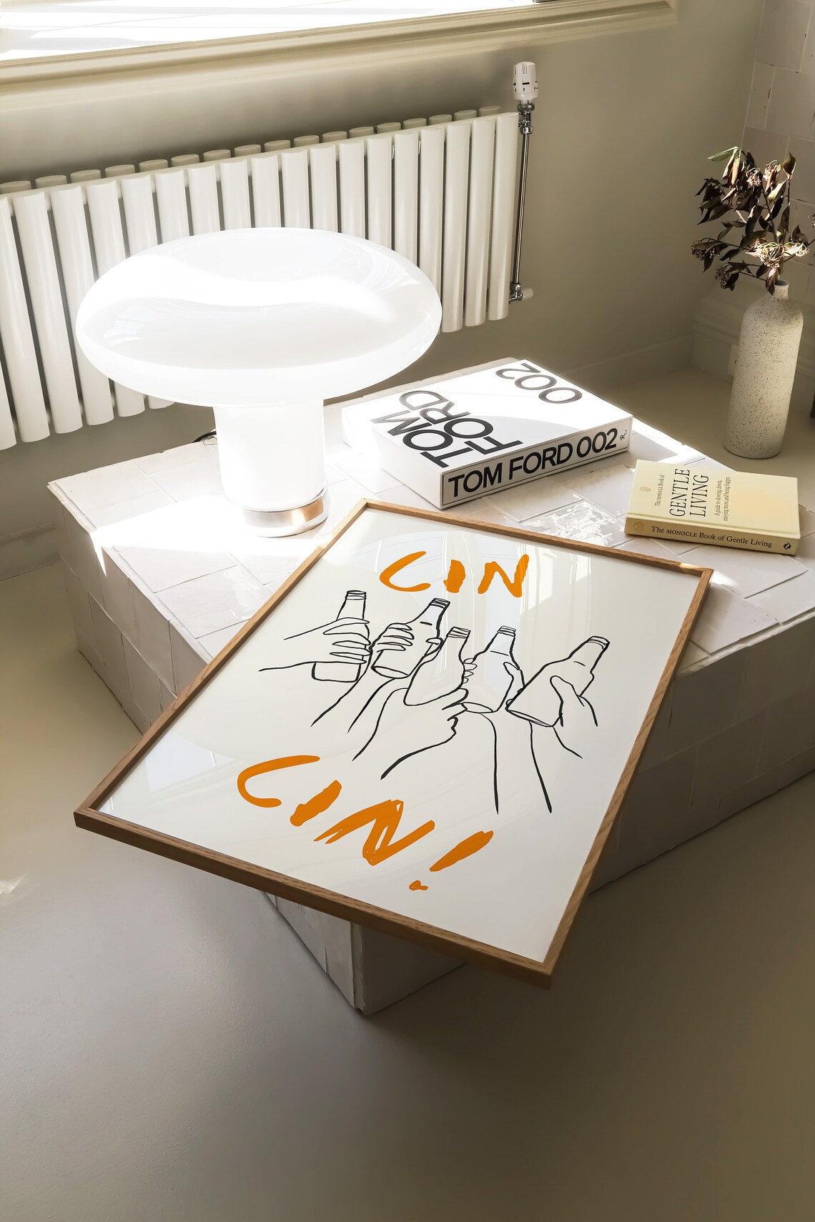 Cin Cin Cheers Beer Toast Orange Line Art Trendy Bar Cart Wall Poster - Image 2