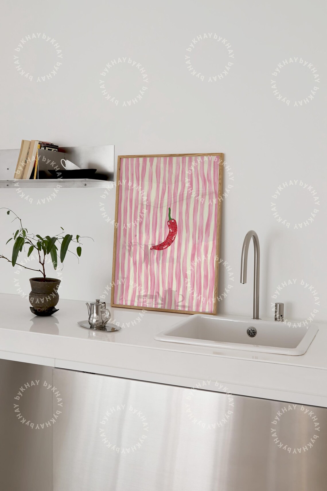 Chilli Print Kitchen Stripe Art Print, Trendy Food - Image 4
