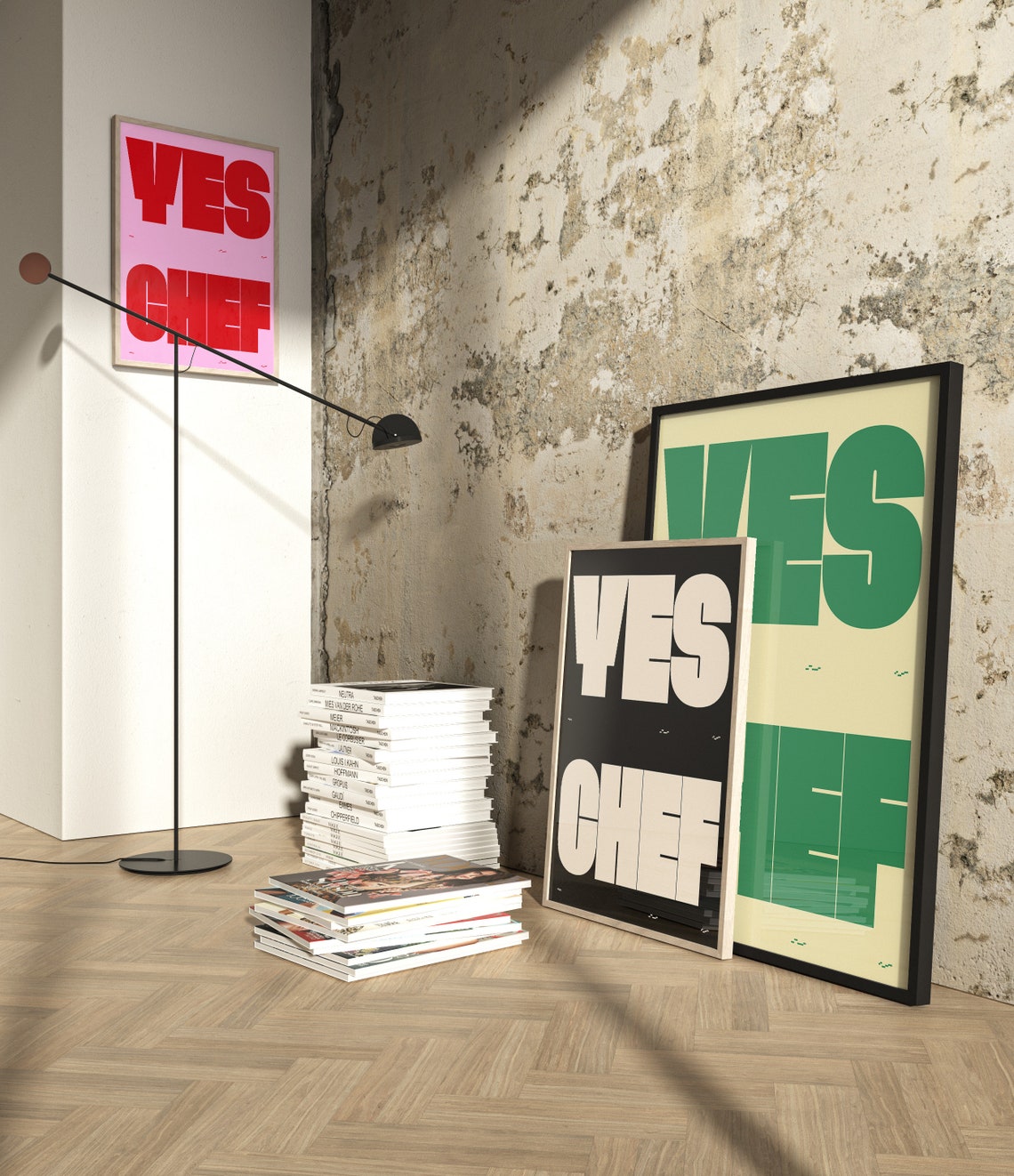Yes Chef Bold Cream On Black Typography Kitchen Statement Wall Poster - Image 2