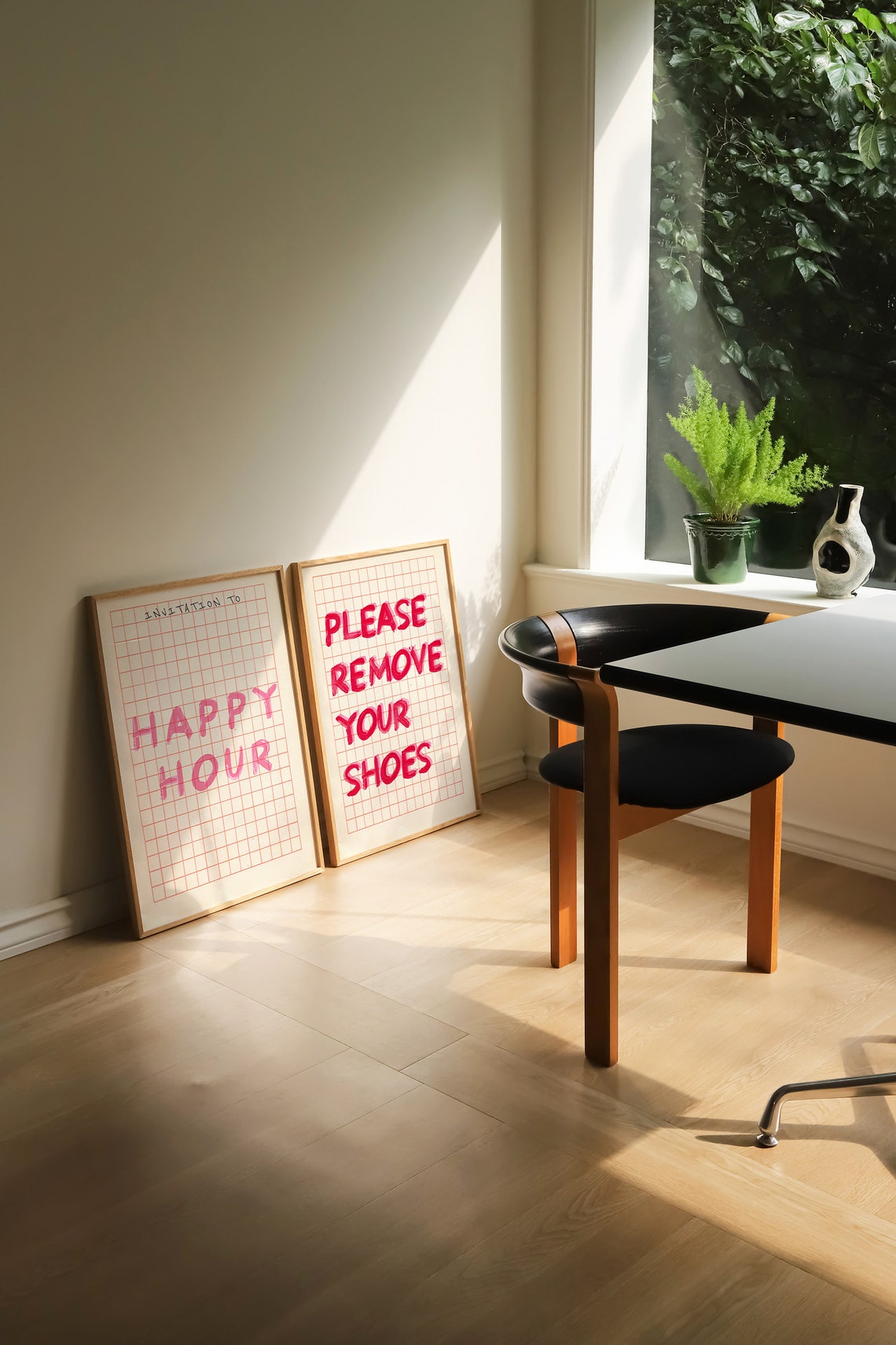 Please Remove Your Shoes Pink Hand Painted Grid Entryway Poster - Image 2