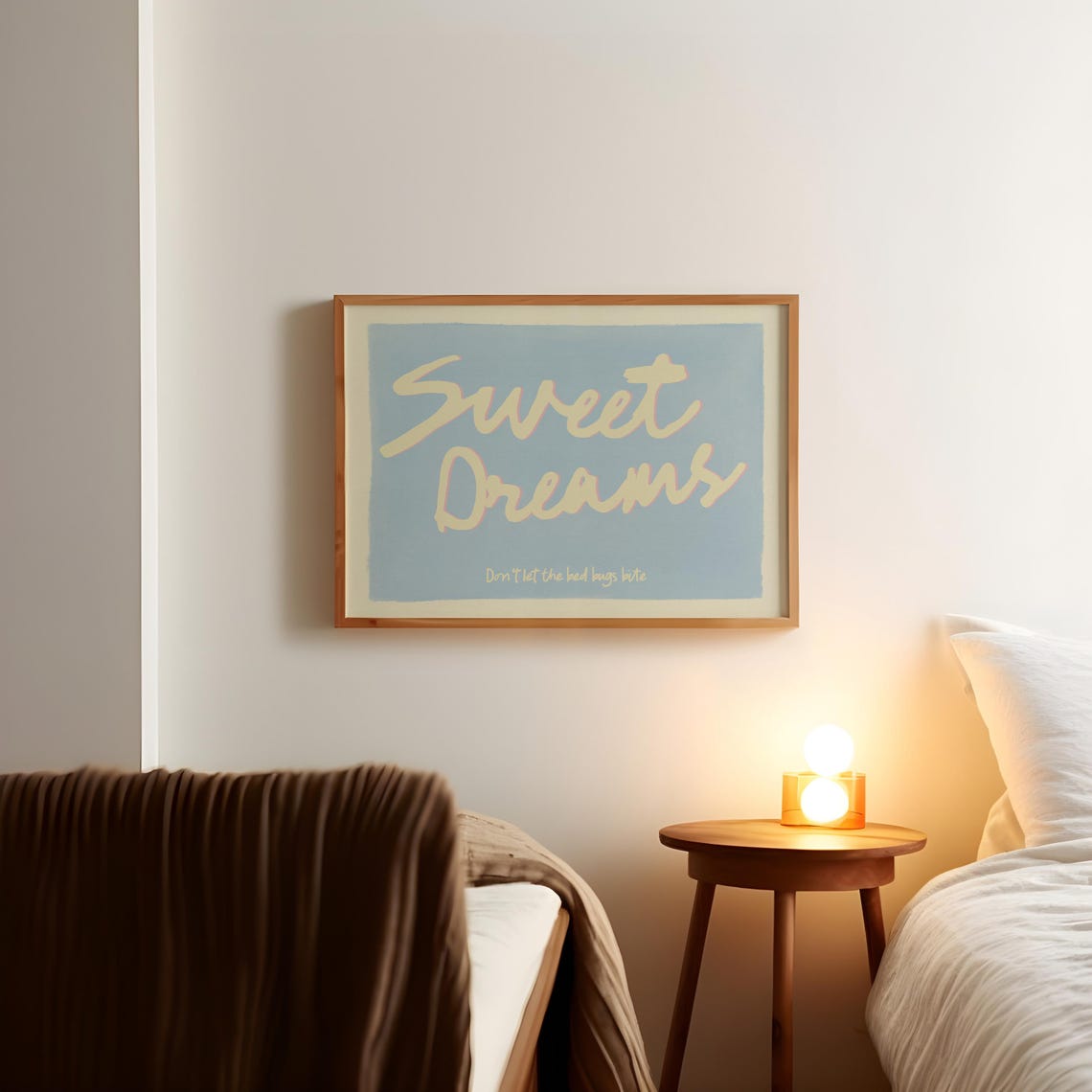 Sweet Dreams Do Not Let The Bed Bugs Bite Blue Script Wall Art - Image 3