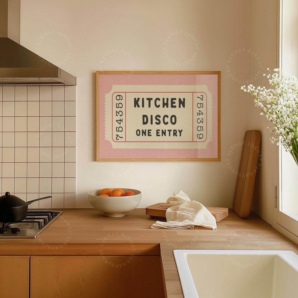 Kitchen Disco Ticket, Pink Retro Aesthetic Art Print - Image 4