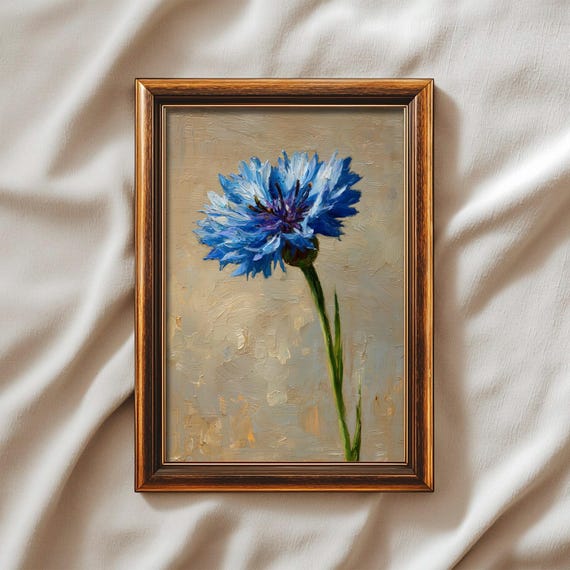 Blue Cornflower Painting Floral Wall Art Vintage Botanical Print Cottage Core Home Decor Prints