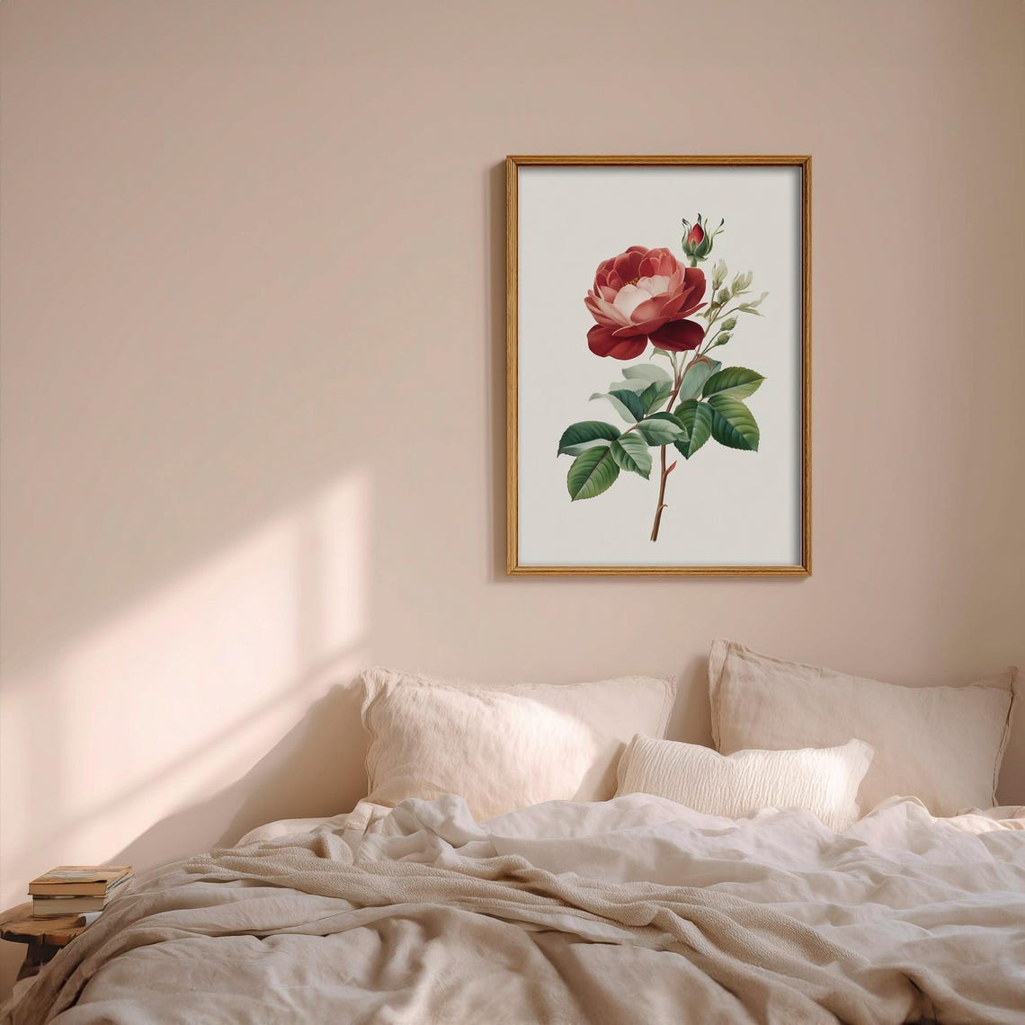 Vintage Red Rose Botanical Illustration Classic Floral Decor Poster