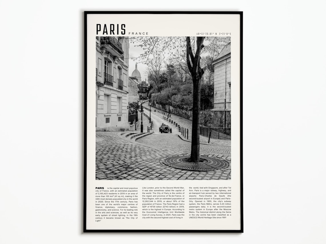 Paris France Montmartre Cobblestone Street Vintage Photo Travel Poster
