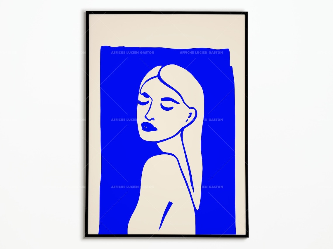 Blue Woman Face Portrait Art Print, Women