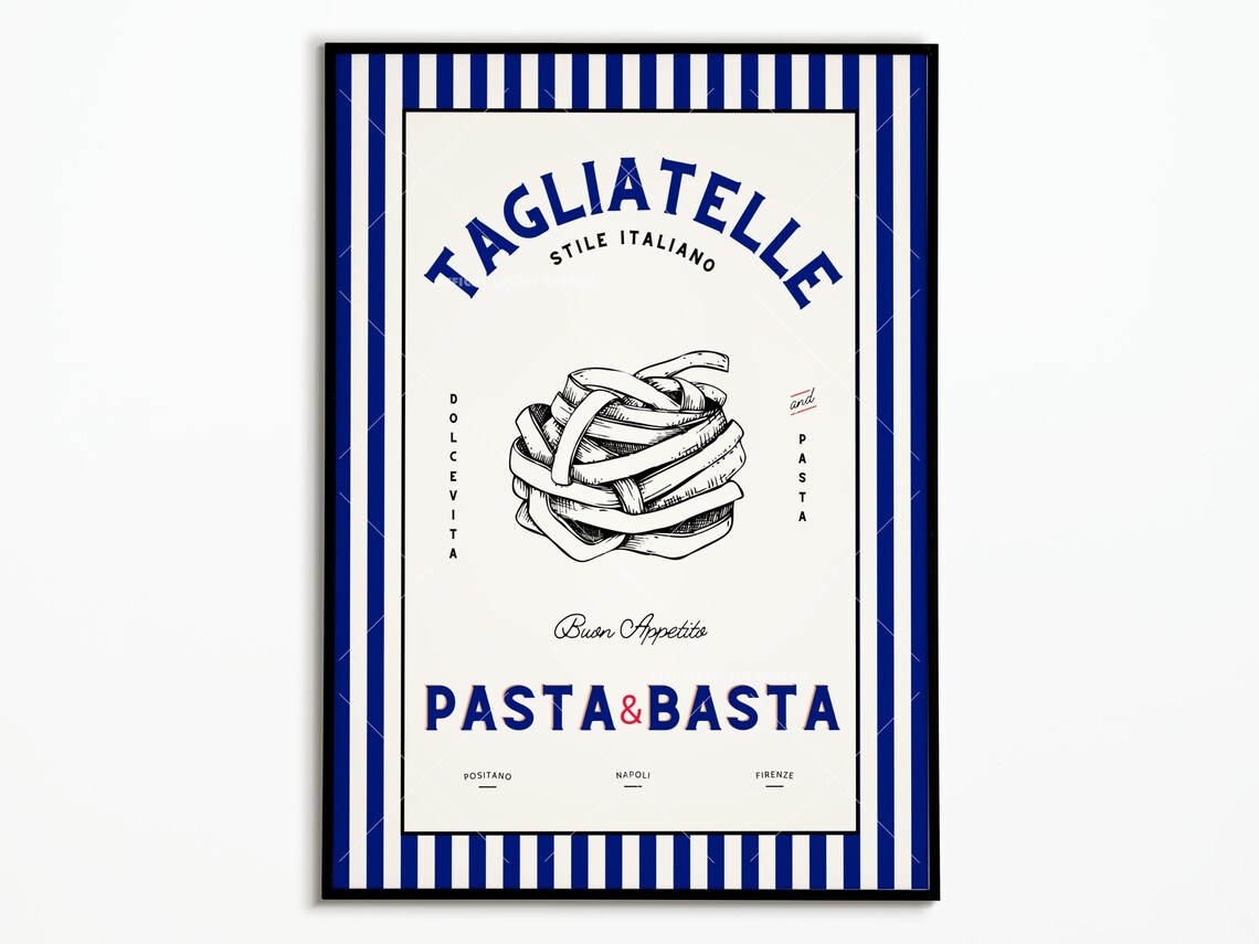 Vintage Italian Pasta Poster, Kitchen Wall Art Print