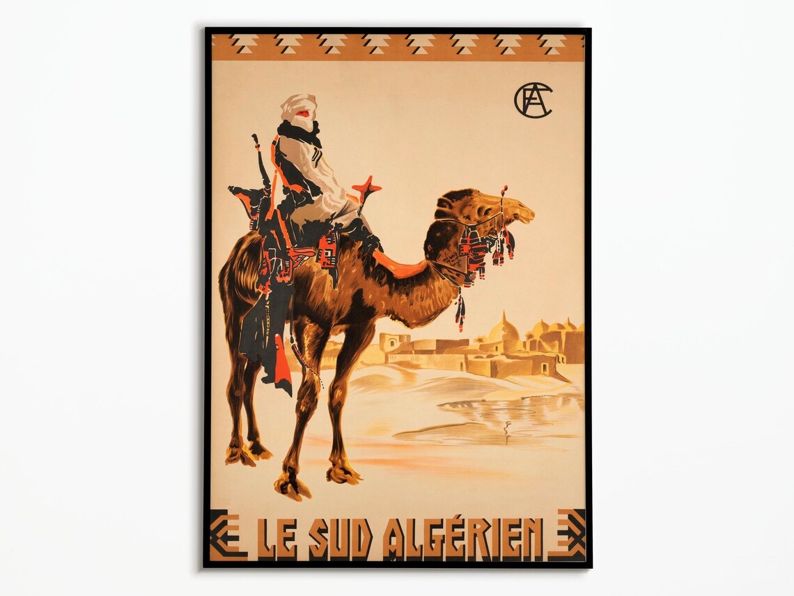Le Sud Algerien Vintage Sahara Camel Rider French Travel Poster
