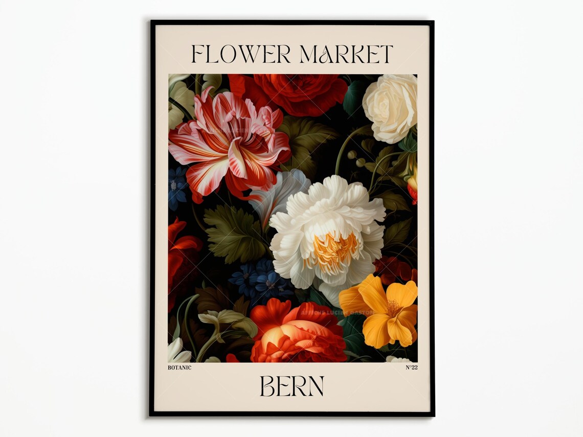 Flower Market Bern Botanic Dark Floral Still Life Roses Poster