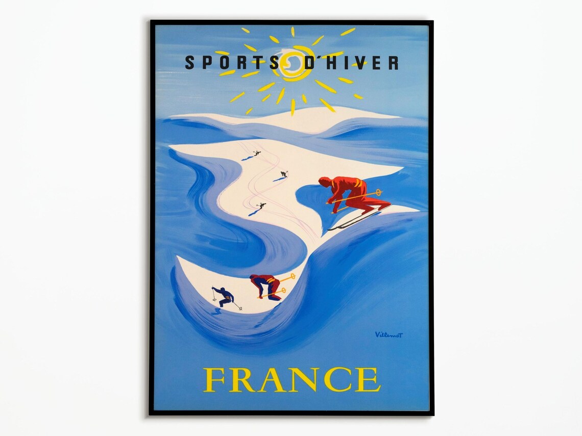 Vintage Ski Alps Travel Poster, Winter Interior Print