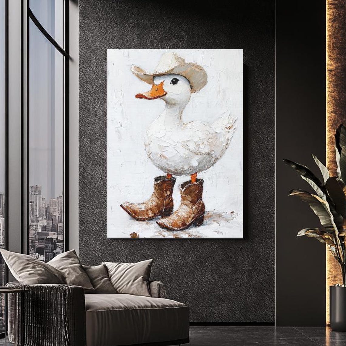 Funny Cowboy Duck Wearing Hat and Boots Rustic Western Wall Art