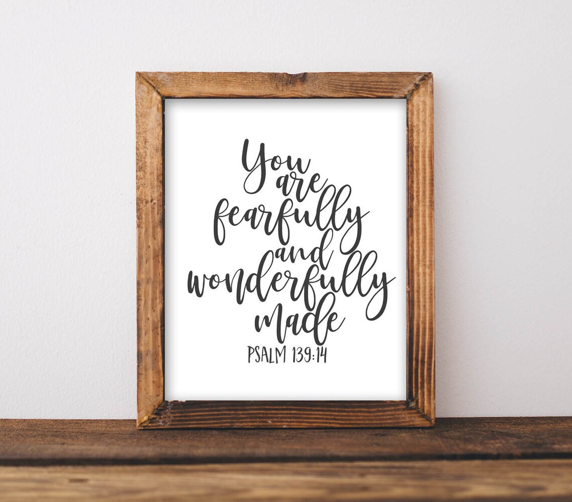 Wall Art You Are Fearfully And Wonderfully Made Psalm 13914 Scripture Diy Home Decor Nursery Sign