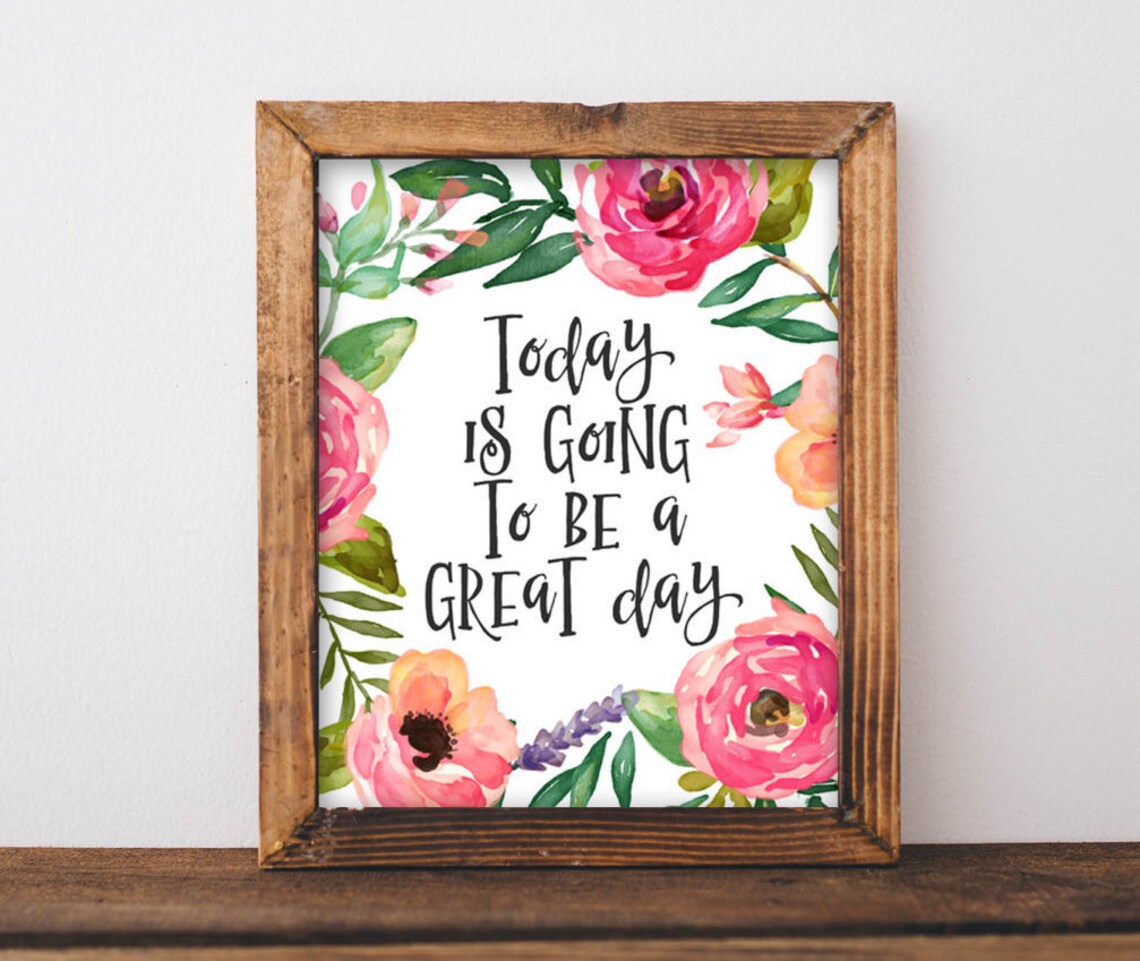 Great Day Pink Floral Typography Art Print