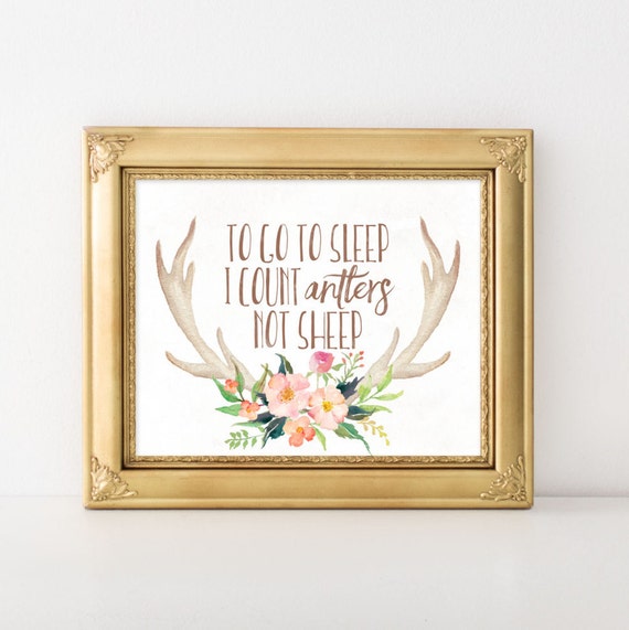 Baby Girl Nursery Quote Art Print, Antler Sign