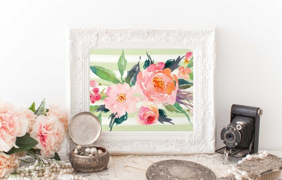 Floral Art Bouquet Wall Nursery Decor Home Poster Office Watercolor Print