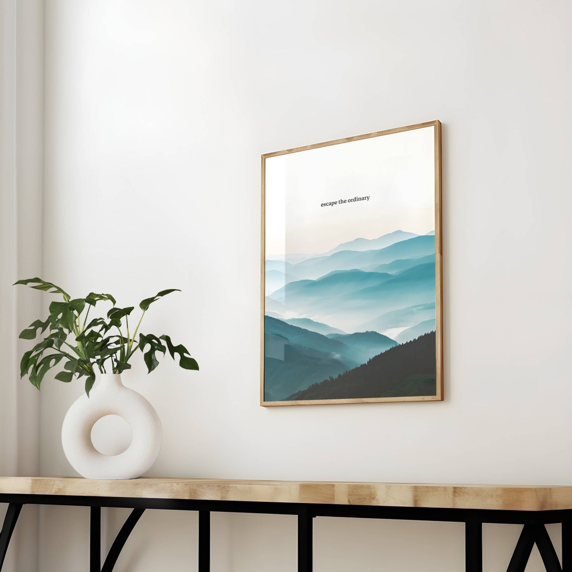 Escape the Ordinary Misty Mountain Layers Serene Quote Poster - Image 2