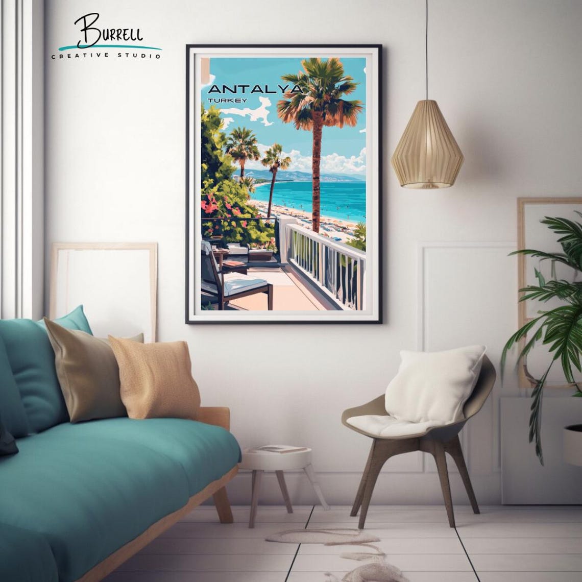 Antalya Turkey Lara Beach Sunny Palm Terrace Sea View Poster - Image 3