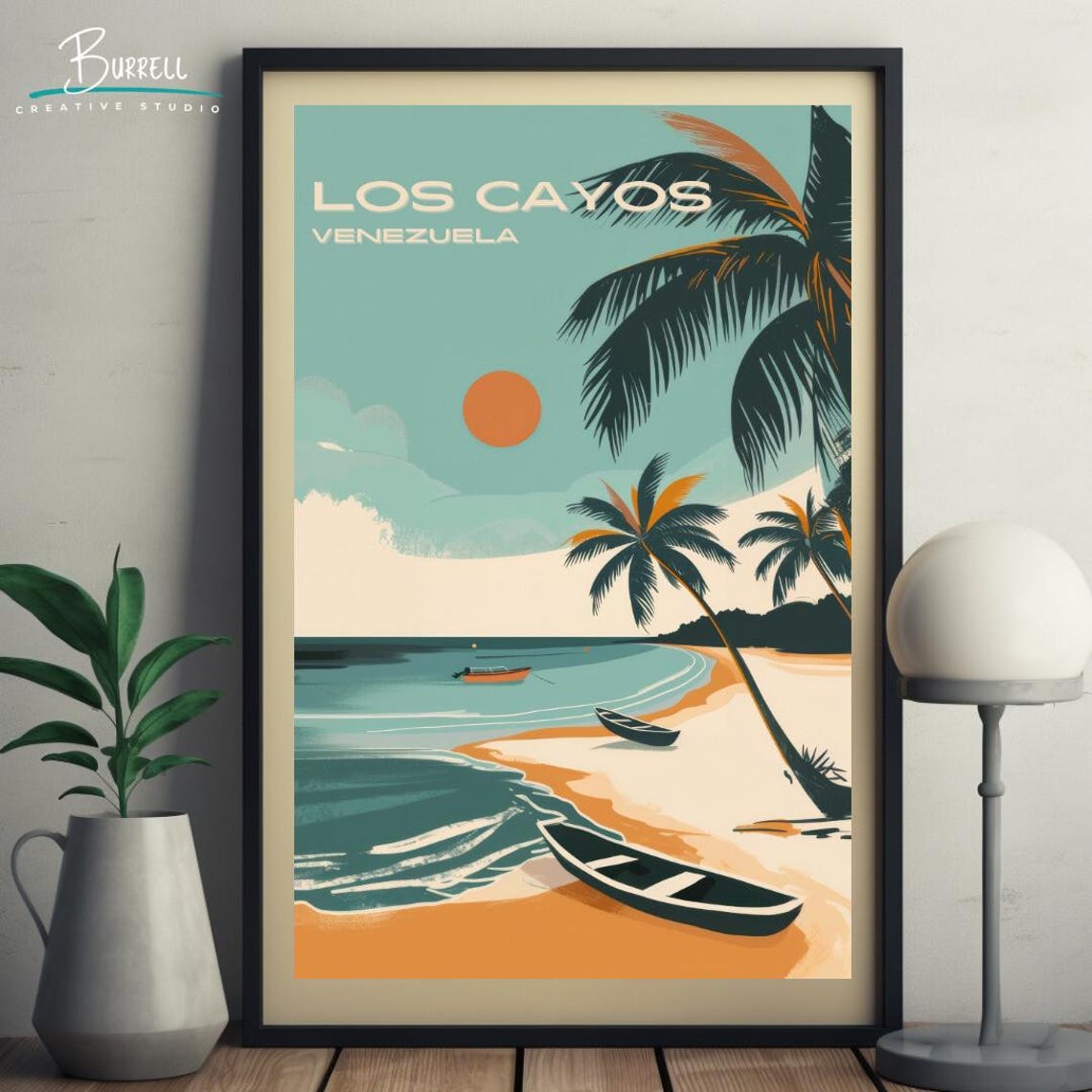 Los Cayos Venezuela Retro Palm Beach Sunset Fishing Boats Poster - Image 5