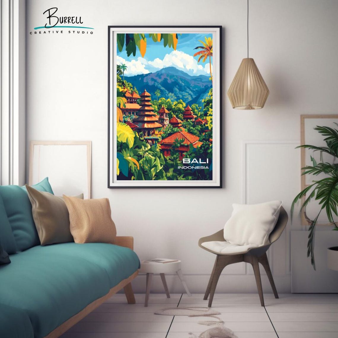 Bali Indonesia Jungle Temple Tiered Roofs Mountain View Poster - Image 3