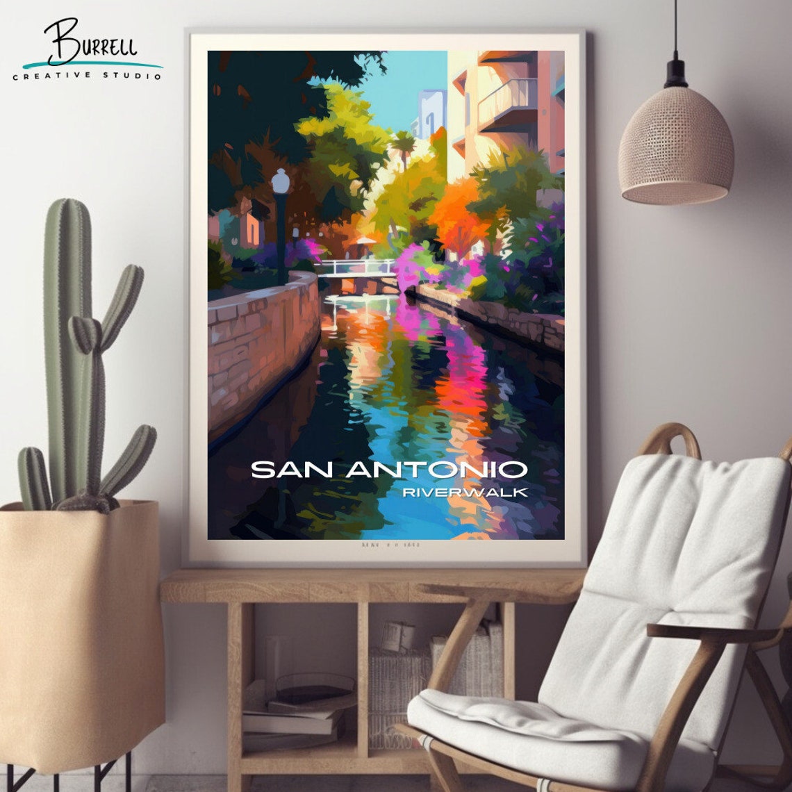San Antonio Texas Riverwalk Canal Colorful Reflections Poster - Image 2