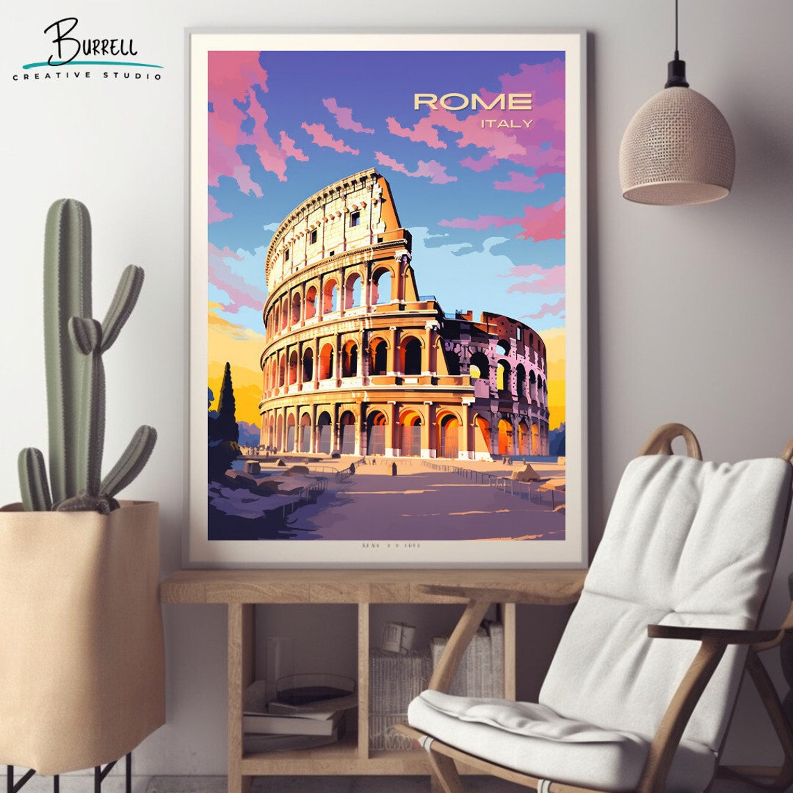 Rome Italy Colosseum at Sunset Ancient Arena Landmark Art Poster - Image 2