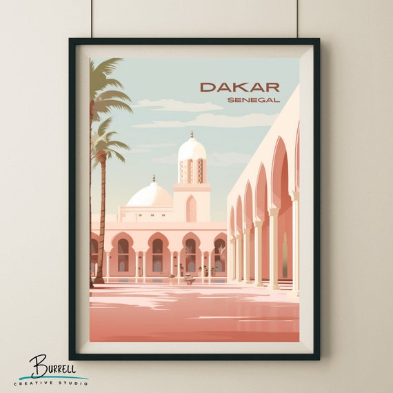 Dakar Senegal Grand Mosque Travel Poster Wall Art Poster Print