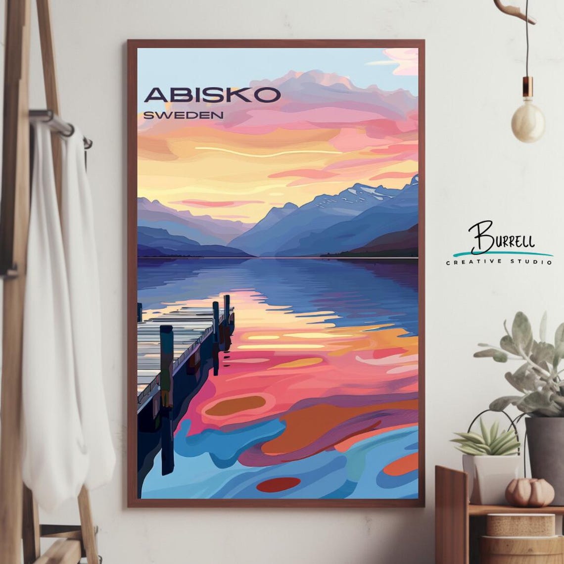 Abisko Sweden Lake Tornetrask Sunset Wooden Pier Arctic Travel Poster - Image 4