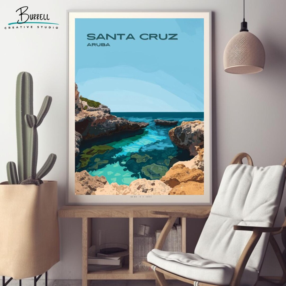 Santa Cruz Aruba Conchi Natural Pool Rocky Coast Travel Poster - Image 2