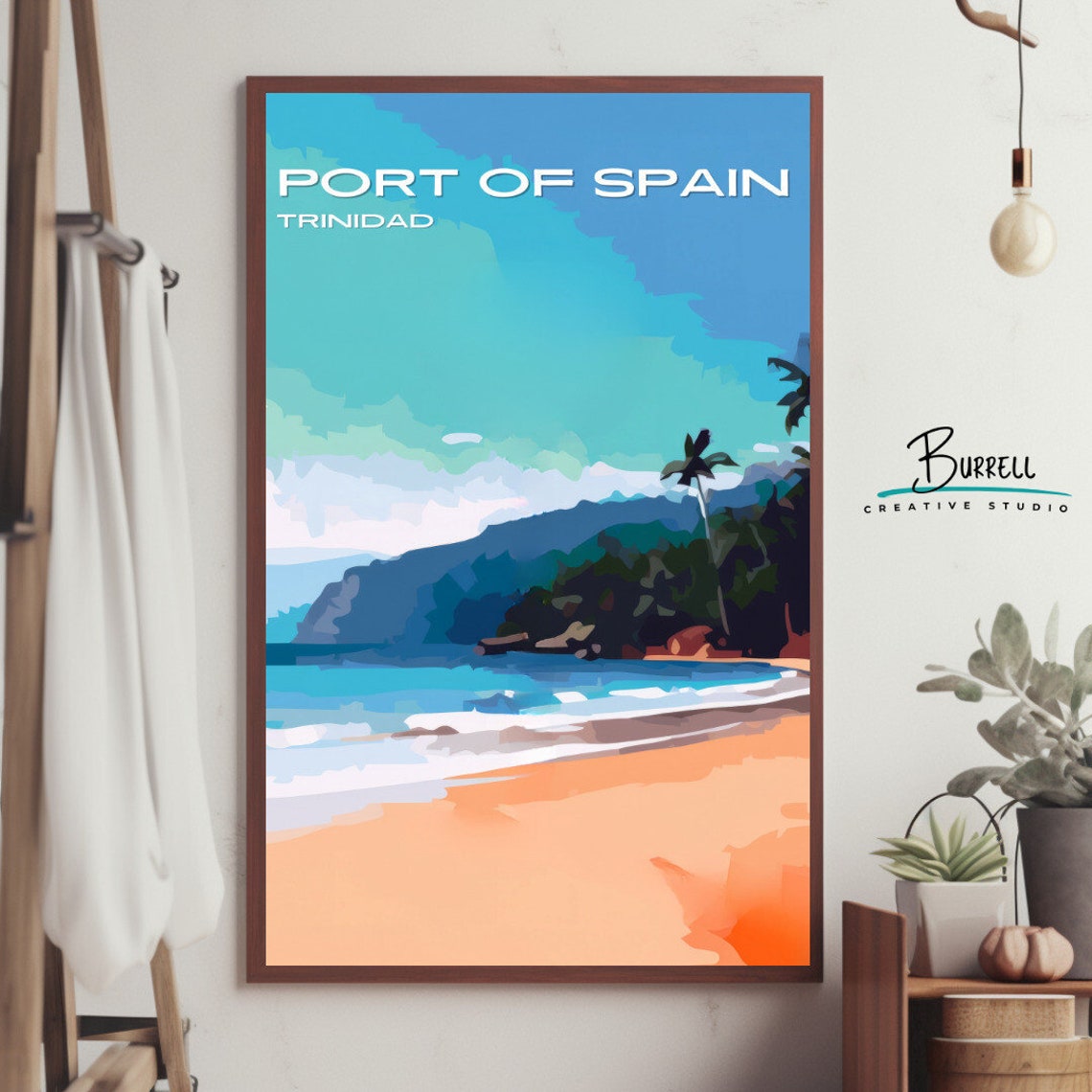 Port of Spain Trinidad Golden Beach Cliffs Palm Shore Travel Poster - Image 4