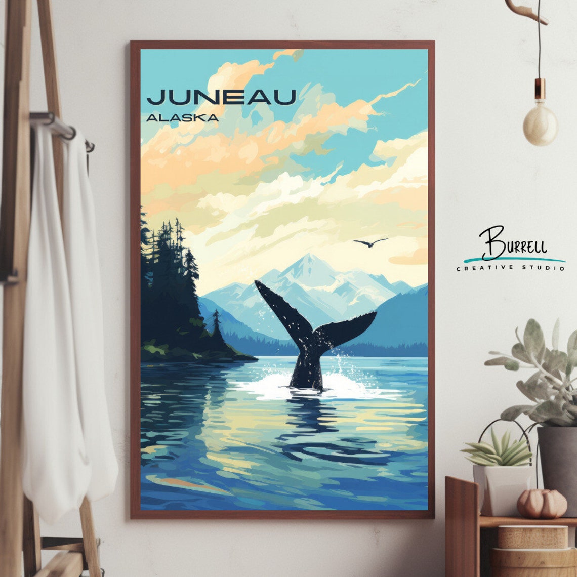 Juneau Alaska Humpback Whale Fluke Dive Mountain Lake Poster - Image 4