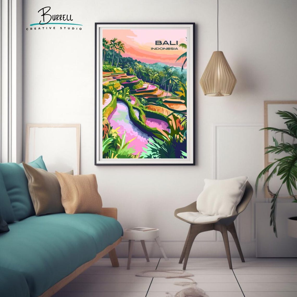 Bali Indonesia Tegalalang Rice Terraces Jungle Valley Sunset Poster - Image 3