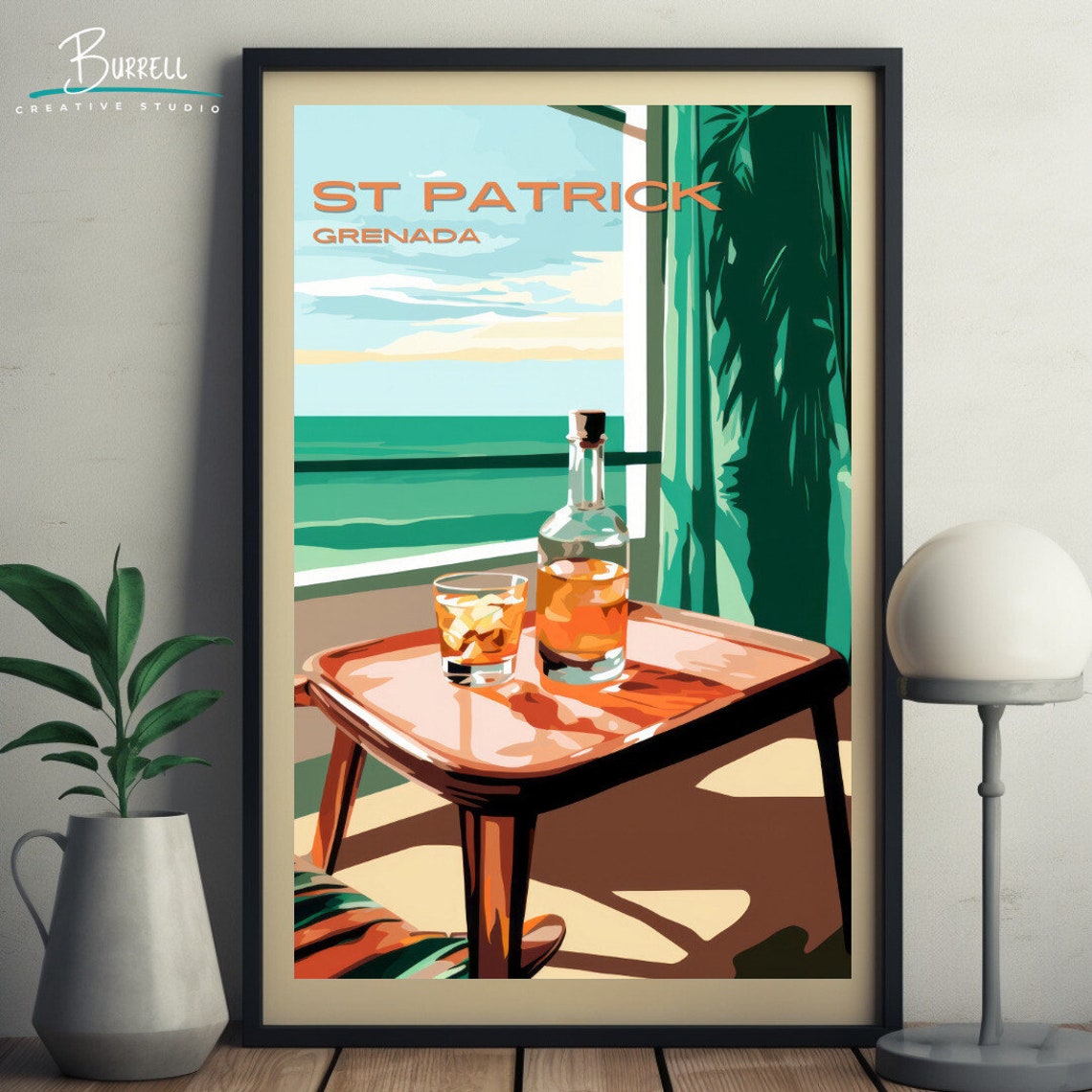Saint Patrick Grenada Rum Bottle Beach View Caribbean Travel Poster - Image 3