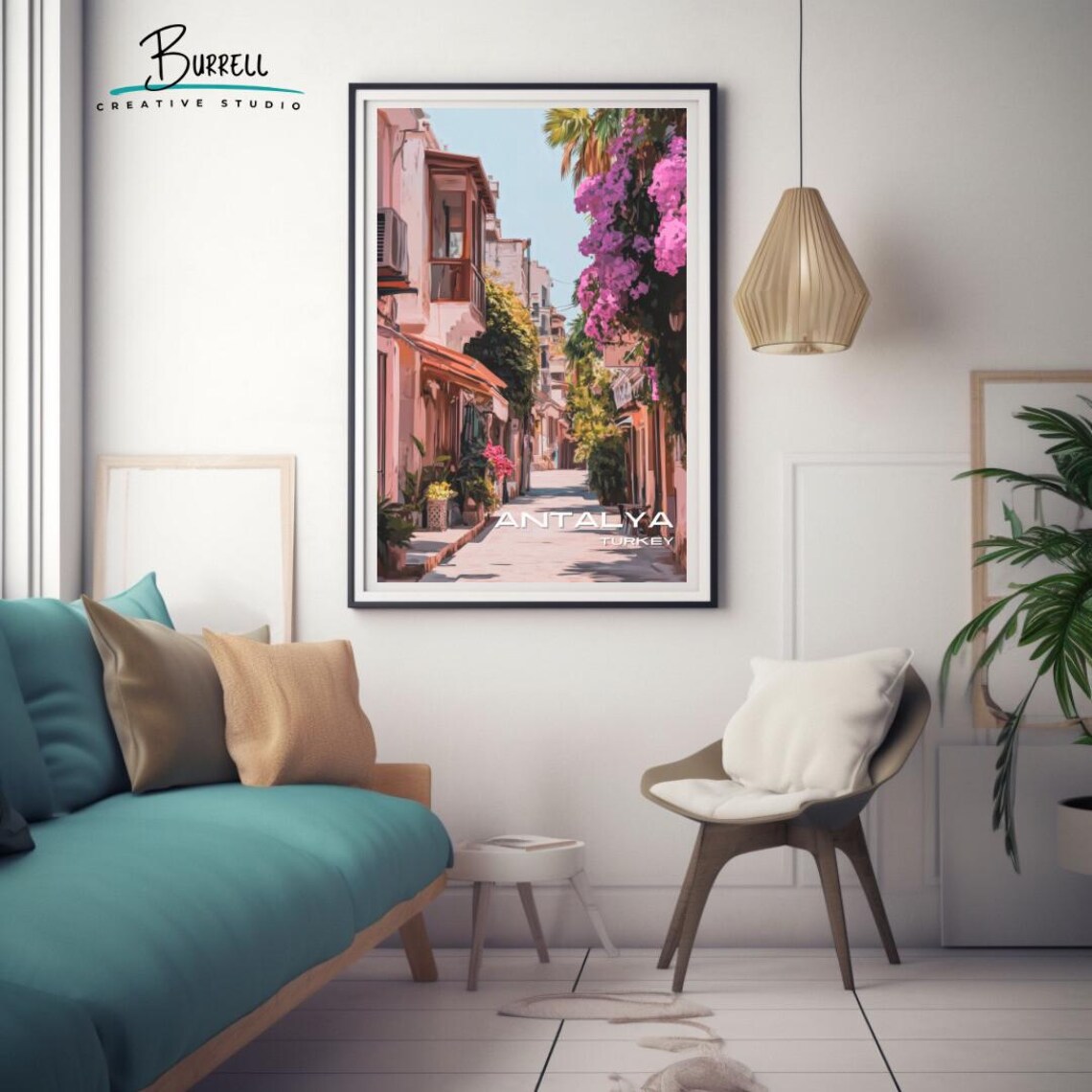 Antalya Turkey Kaleici Old Town Bougainvillea Lane Scenic Poster - Image 3