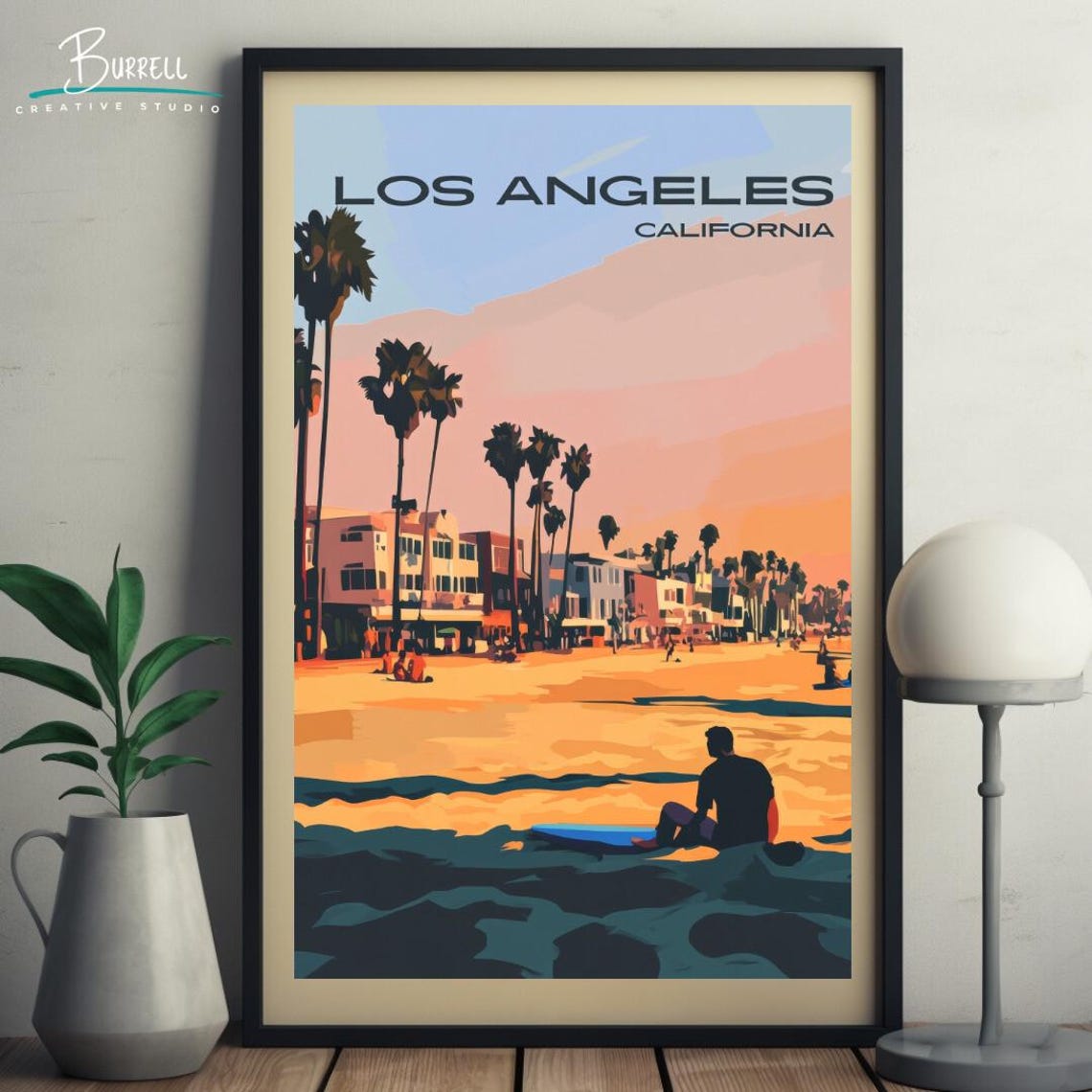 Los Angeles Venice Beach Surfer Sunset Palms Beachfront Travel Poster - Image 5