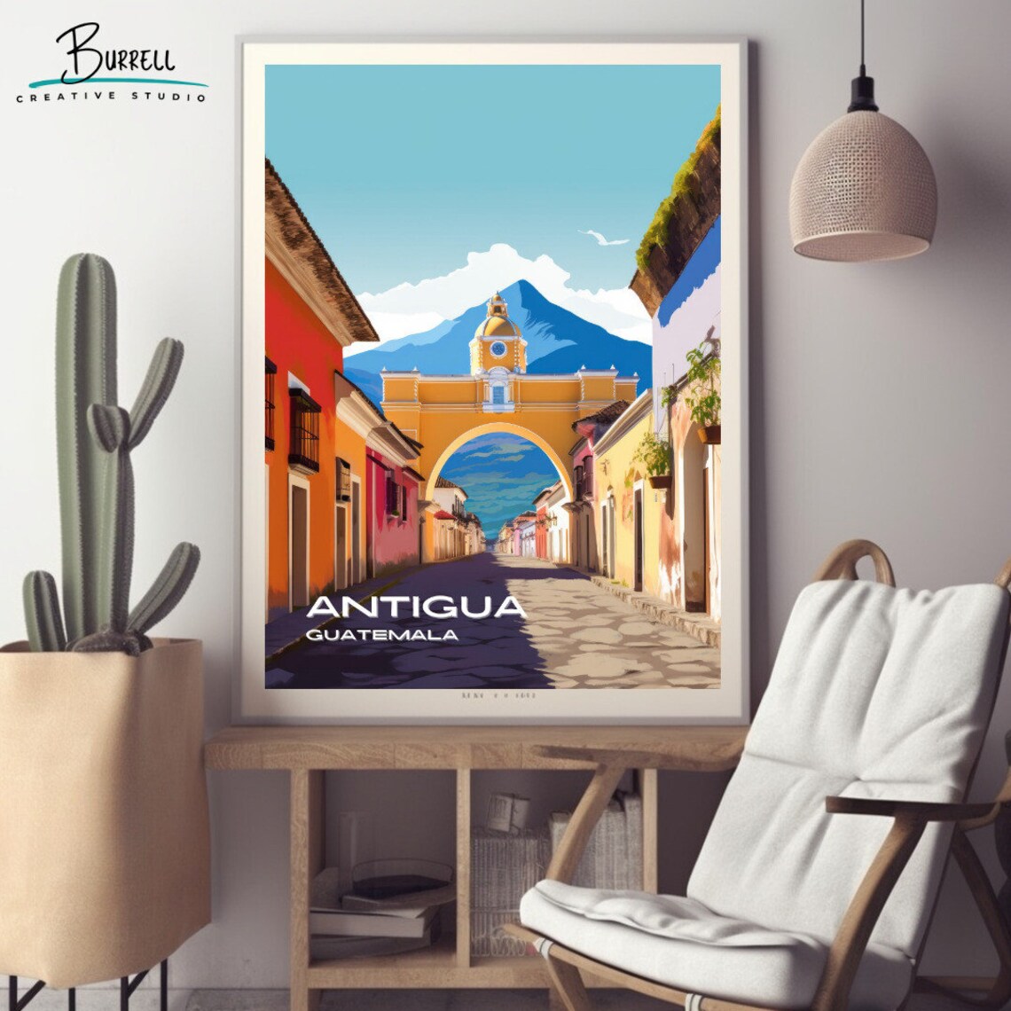 Antigua Guatemala Santa Catalina Arch Volcano Colonial Street Poster - Image 2